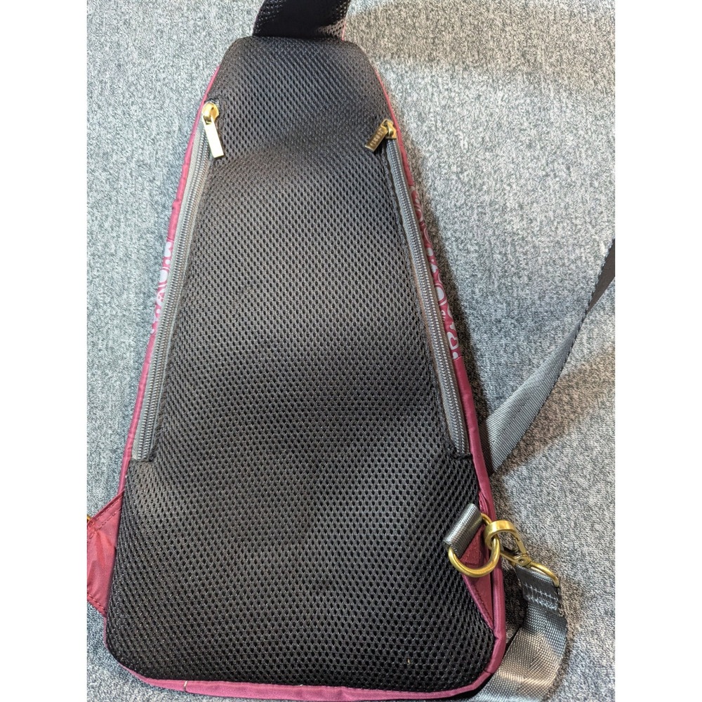 Chala Burgundy Nylon Paw Print Sling Backpack Crossbody Bag Gold Tone Hardware - Picture 5 of 8